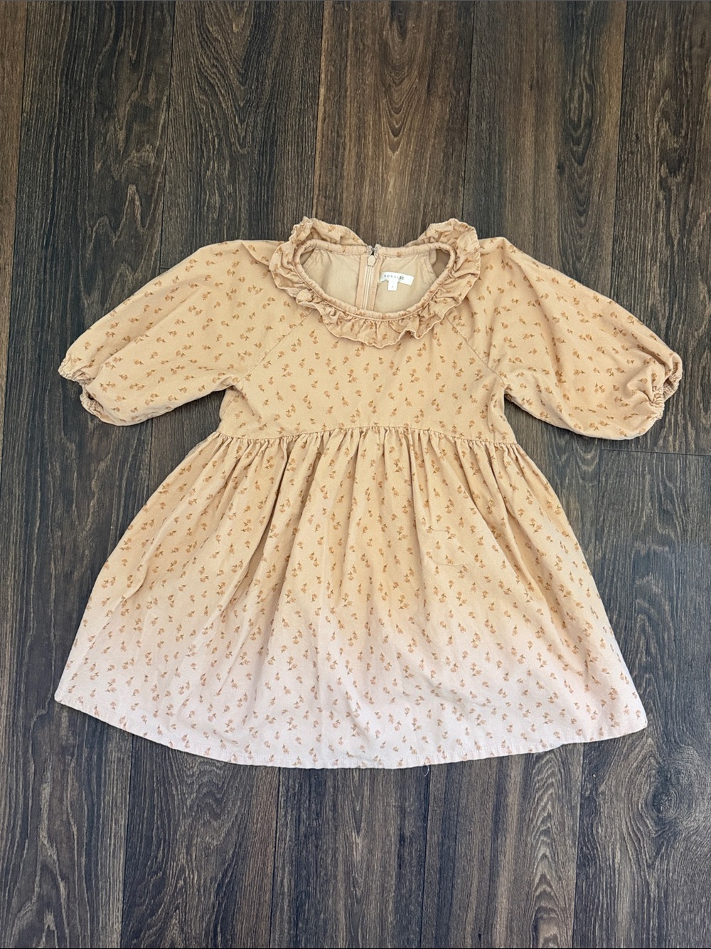 Ruffle Neck Peach Floral Girls' Casual Dress